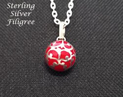 Harmony Ball Necklace Red Chime Ball Sterling Silver Filigree