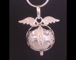 Angel Caller Harmony Ball Necklace, Silver Wings, White Chime